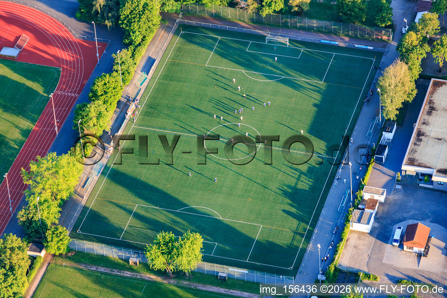Central sports facility with football pitch of SV Viktoria 1913 eV Herxheim during training in Herxheim bei Landau in the state Rhineland-Palatinate, Germany