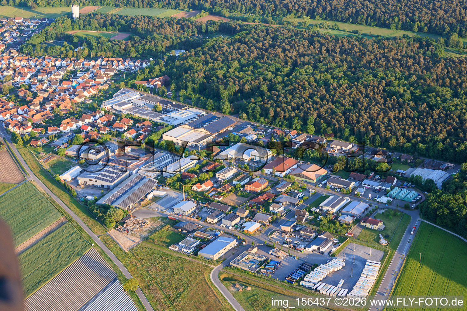 Industrial park Im Gereut from the northwest in Hatzenbühl in the state Rhineland-Palatinate, Germany