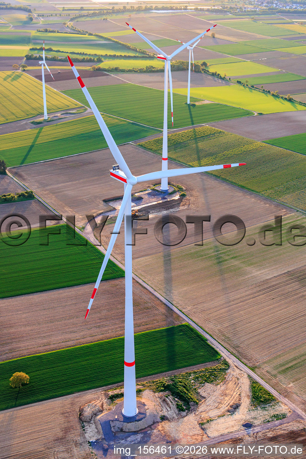 Repowering of the wind farm Minfeld. JUWI is replacing four older turbines (GE 1.5) from 2004 with two new, modern Vestas V162 turbines, each with a capacity of six MW. in Minfeld in the state Rhineland-Palatinate, Germany