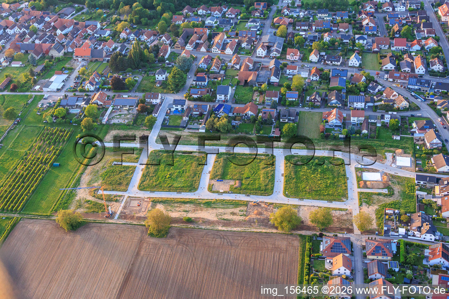 First construction site in the new development area Im Kirschgarten in Winden in the state Rhineland-Palatinate, Germany