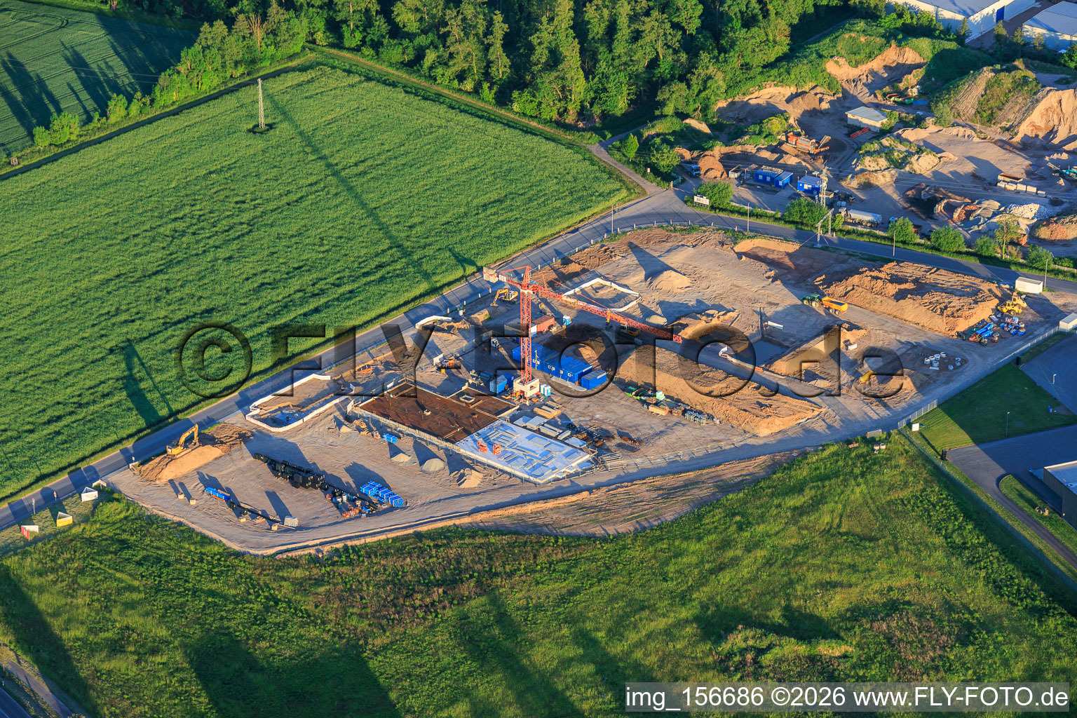 Construction area of the new X2E campus for administration and production buildings in Rohrbach in the state Rhineland-Palatinate, Germany