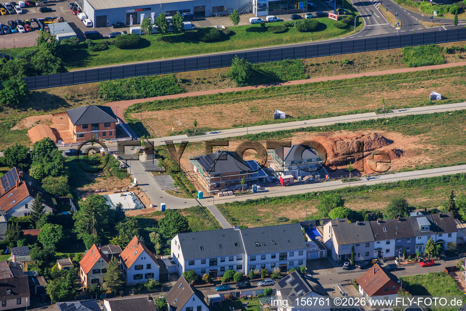 First residential construction sites in the new development area in Storchenring in the district Queichheim in Landau in der Pfalz in the state Rhineland-Palatinate, Germany