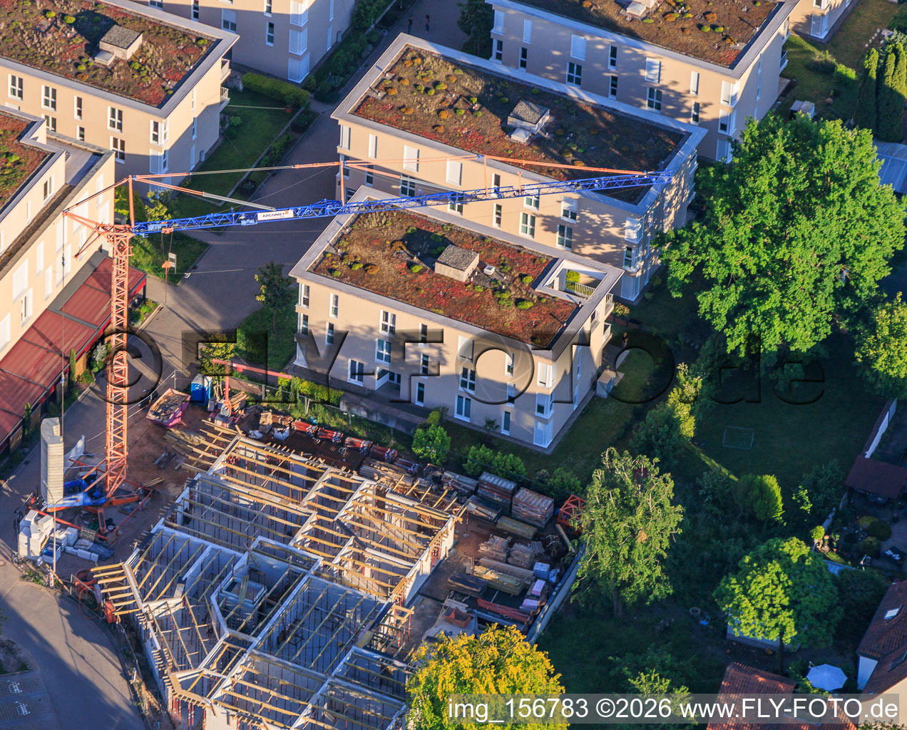 New construction site for 18 condominiums with finished basements in the city center by Grathwohl Erdbau und Abbruch GmbH and AK.Bau GmbH in Kandel in the state Rhineland-Palatinate, Germany
