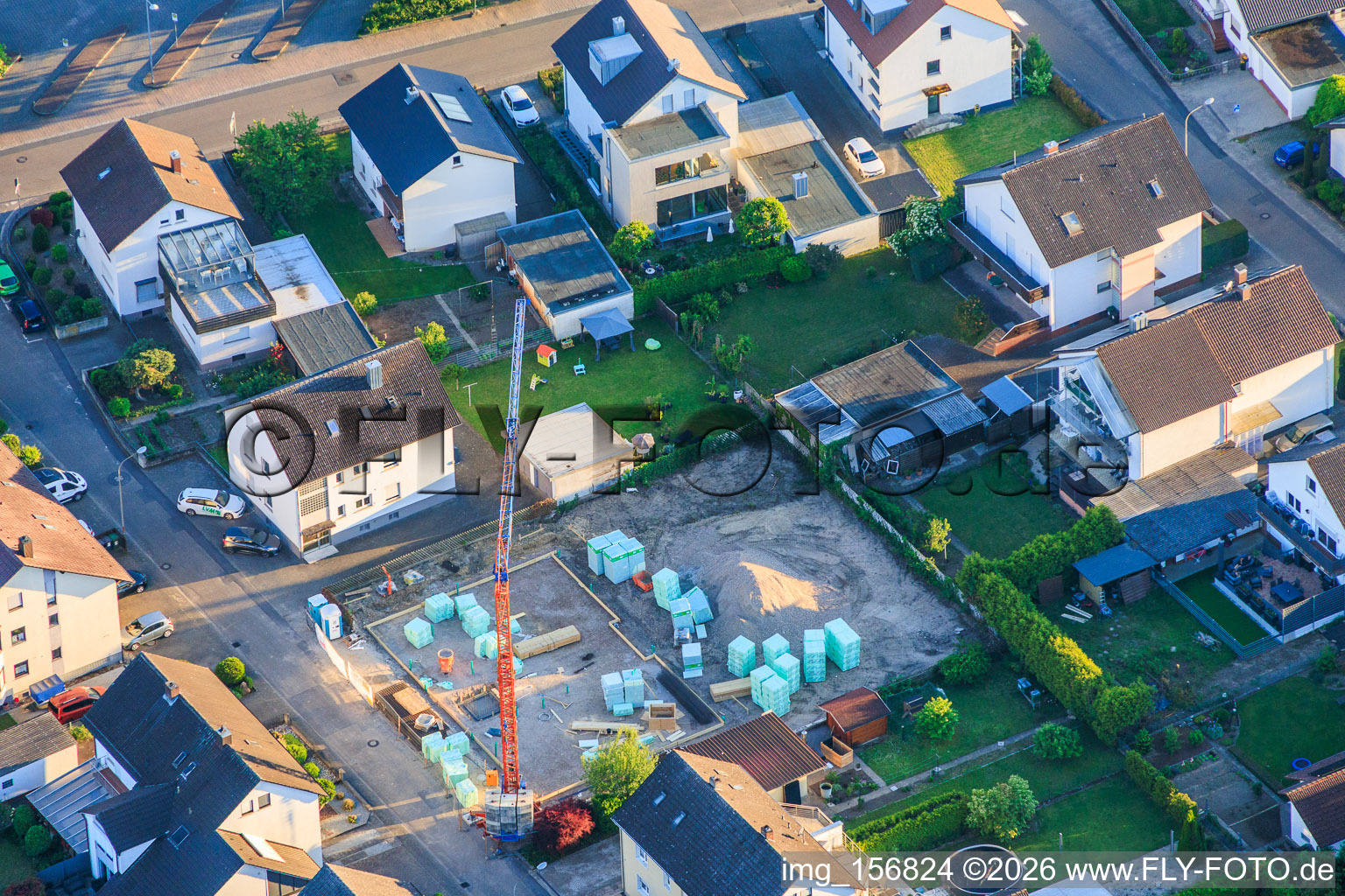 Construction site for a new apartment building on Konrad-Adenauer-Straße in Herxheim bei Landau in the state Rhineland-Palatinate, Germany