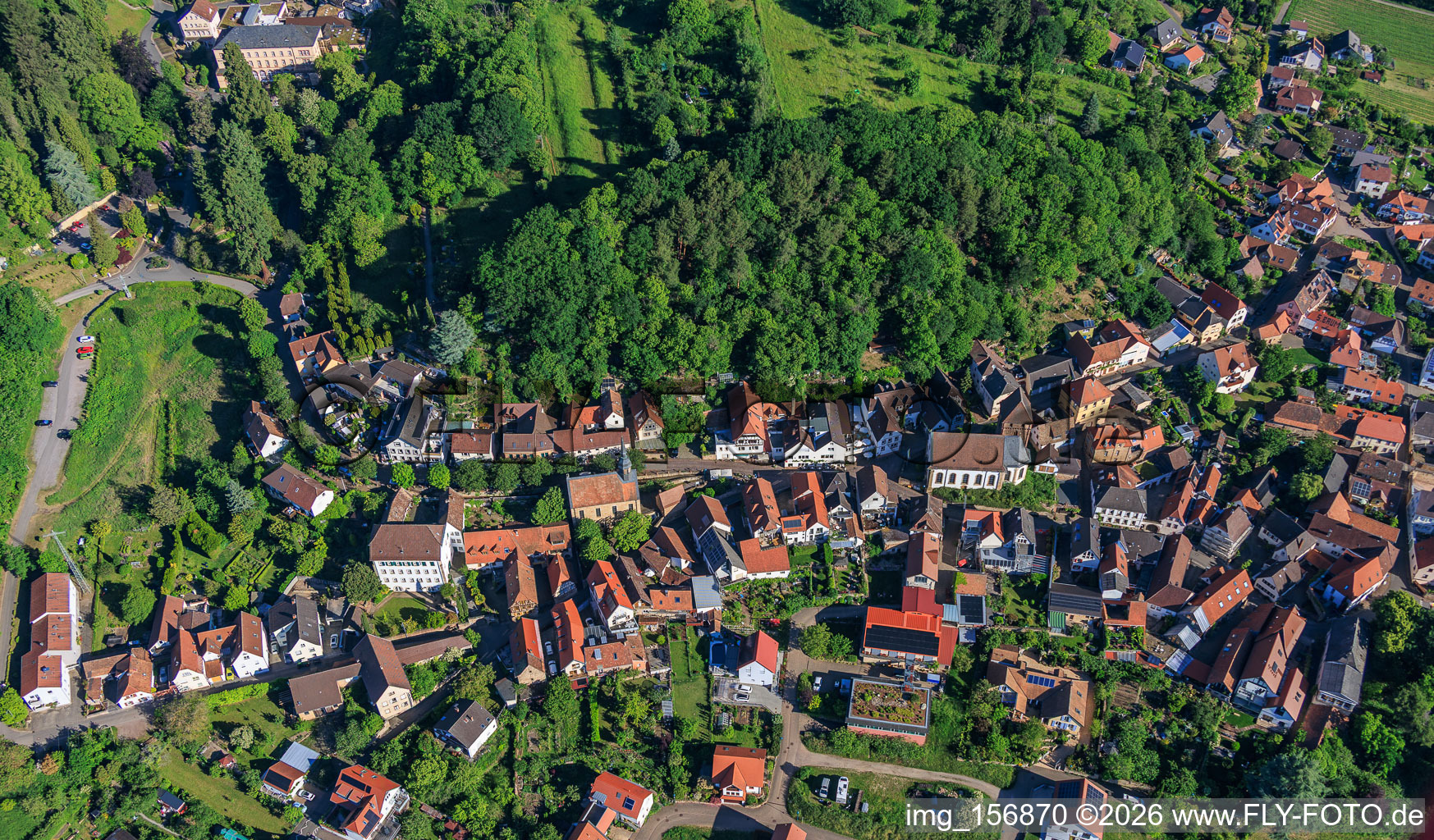 Top view Badstraße Kirchstr in Gleisweiler in the state Rhineland-Palatinate, Germany