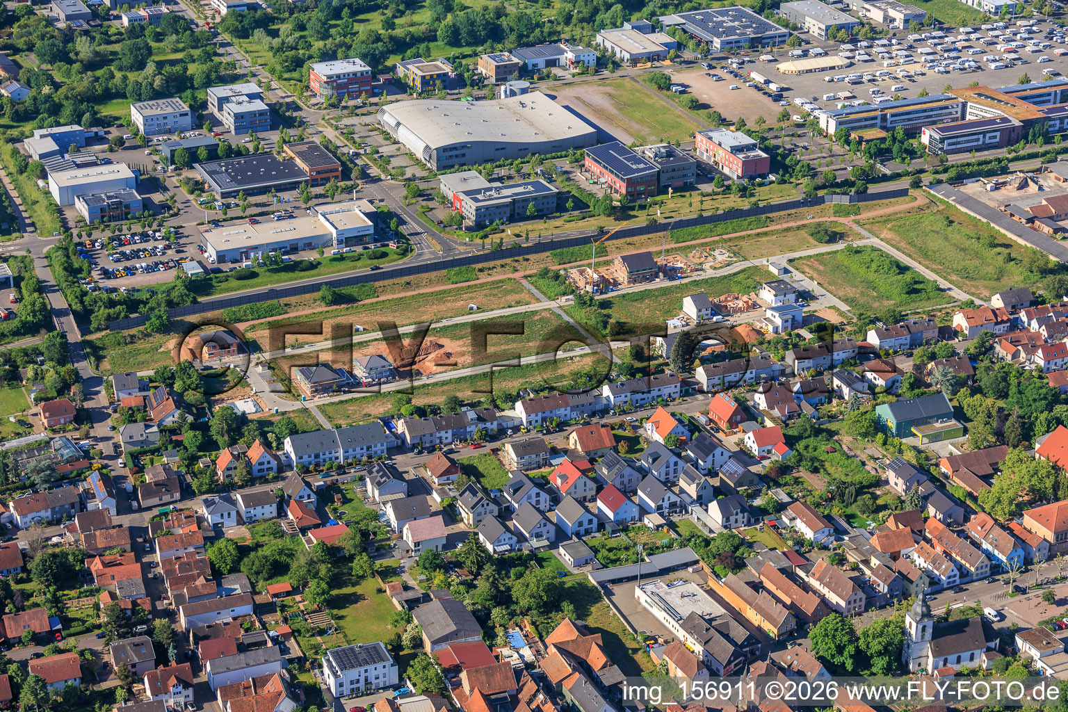 First residential construction sites in the new development area in Storchenring in the district Queichheim in Landau in der Pfalz in the state Rhineland-Palatinate, Germany