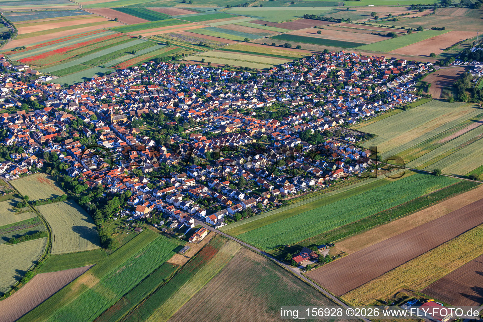 From the southwest in the district Mechtersheim in Römerberg in the state Rhineland-Palatinate, Germany