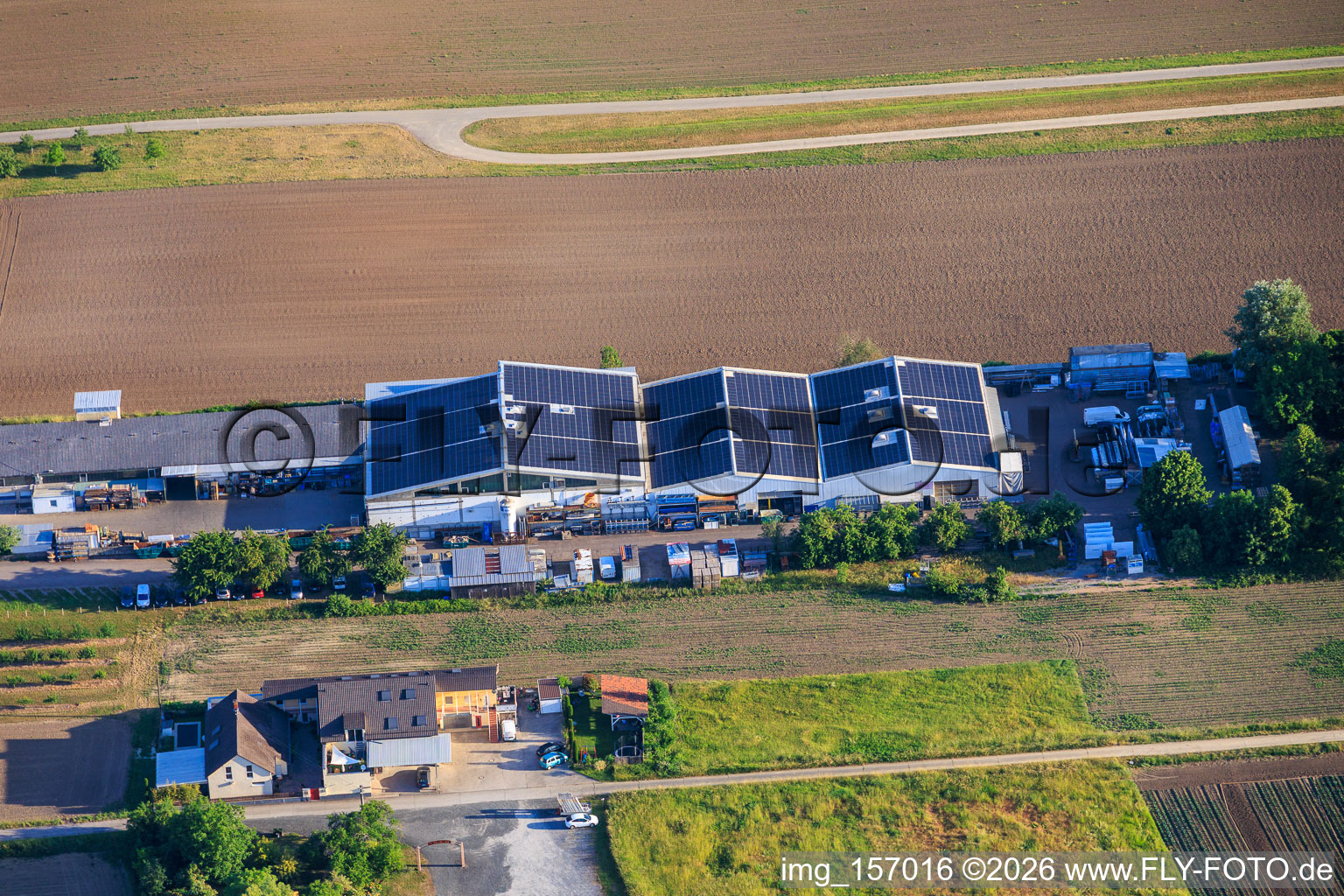 Rheinfeldstraße industrial park with Celsa Messgeräte GmbH and Solisation GmbH in the district Mechtersheim in Römerberg in the state Rhineland-Palatinate, Germany