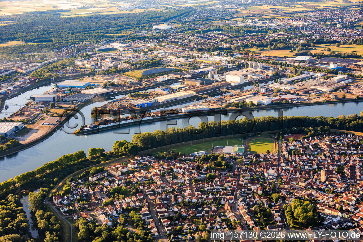 Rheinauhafen from the northwest with Altip in the foreground in the district Rheinau in Mannheim in the state Baden-Wuerttemberg, Germany