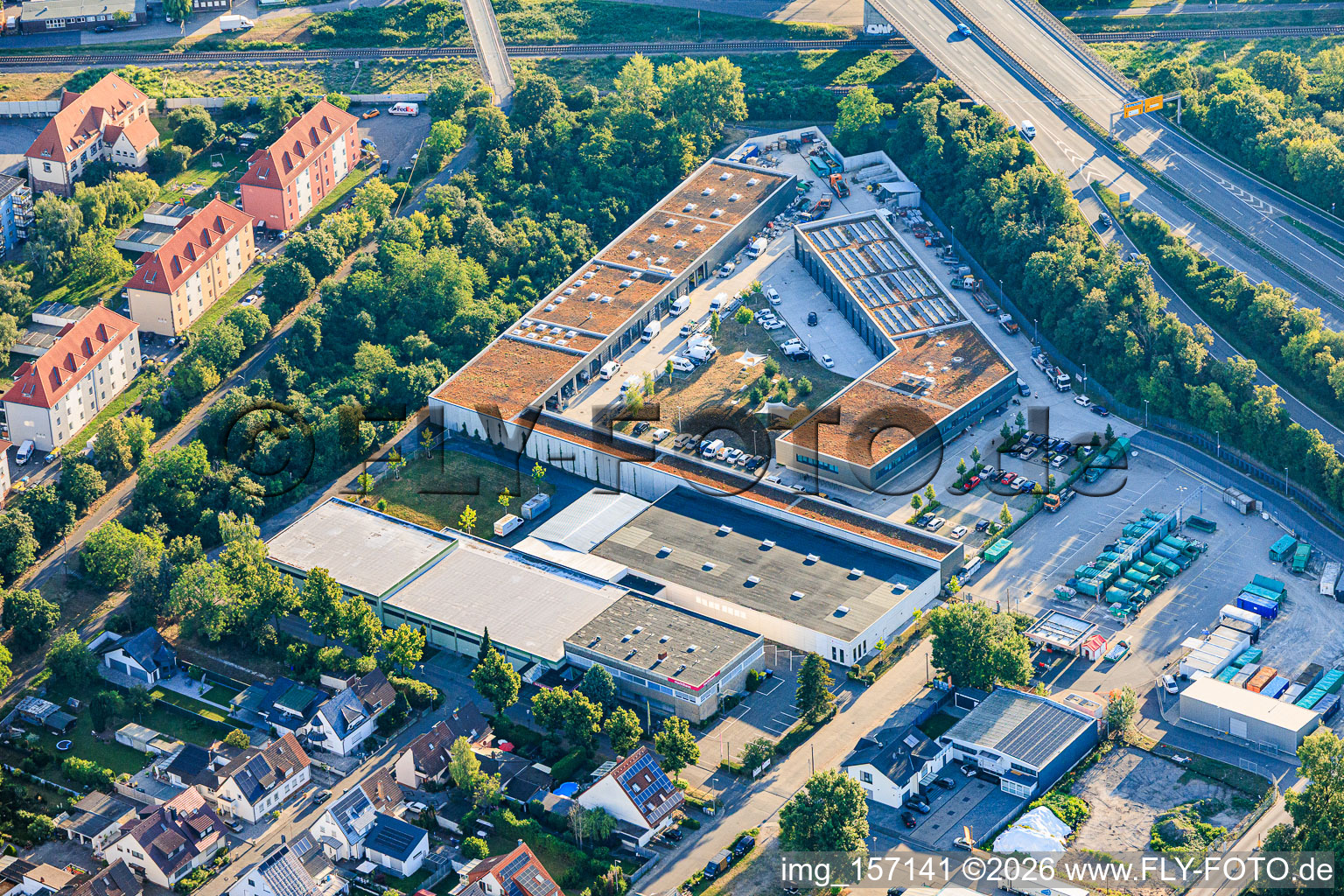 Market House Mannheim and Recycling Center Im Morchhof in the district Neckarau in Mannheim in the state Baden-Wuerttemberg, Germany