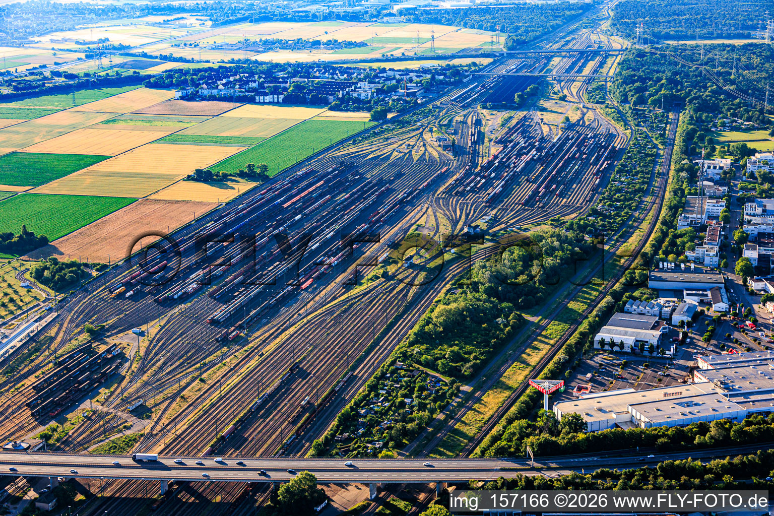 Tracks of the DB-InfraGo BM RBF marshalling yard in the district Rheinau in Mannheim in the state Baden-Wuerttemberg, Germany
