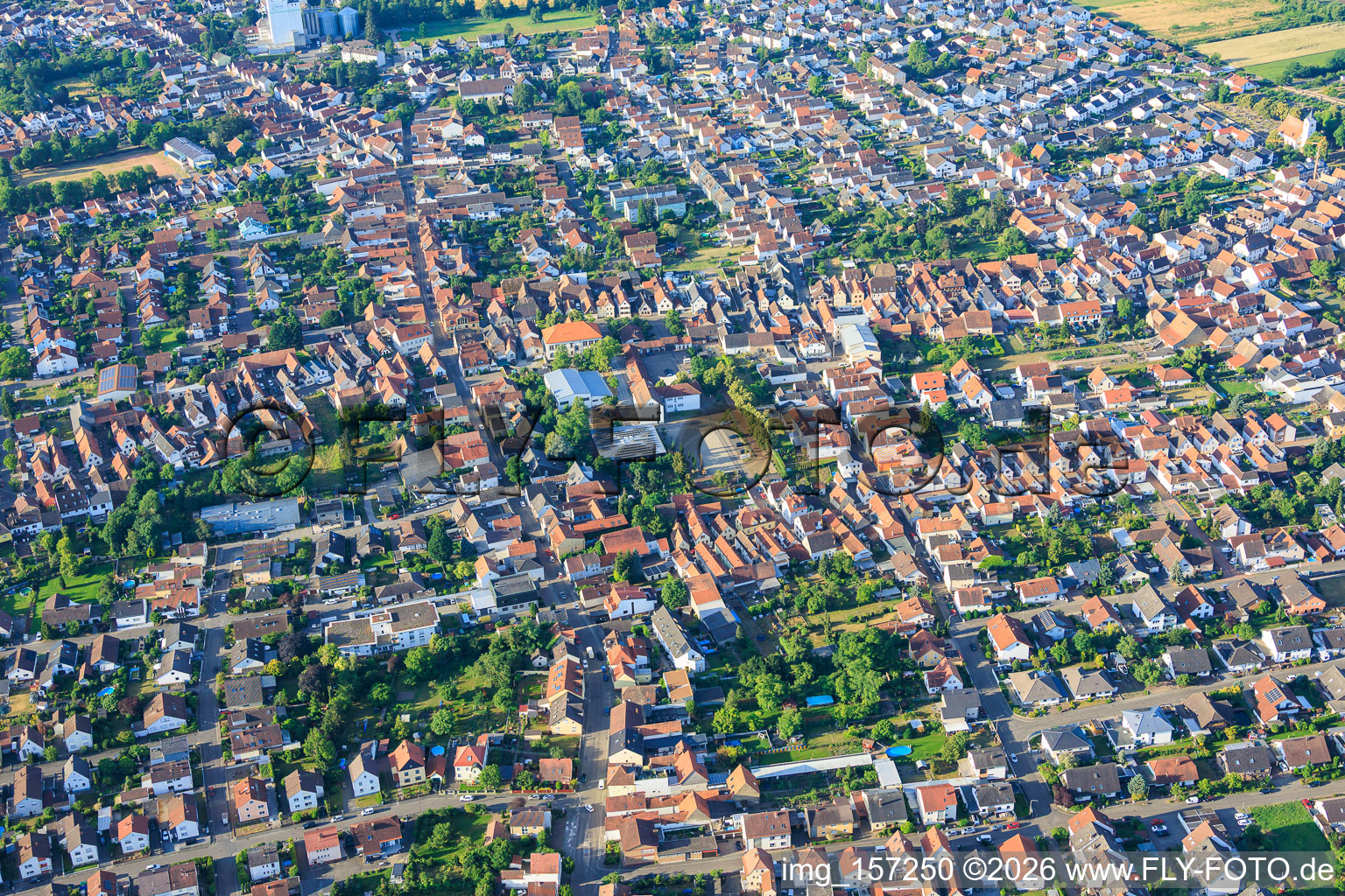 City overview from the north in the district Iggelheim in Böhl-Iggelheim in the state Rhineland-Palatinate, Germany