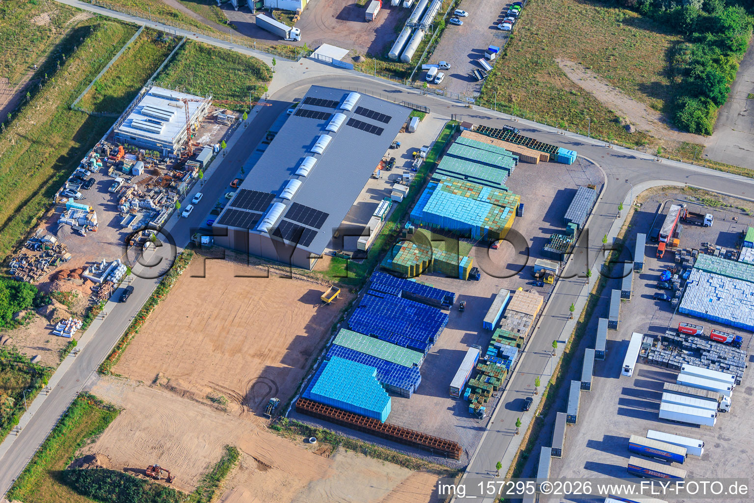 Industrial park Im Niedersand from the southeast in Offenbach an der Queich in the state Rhineland-Palatinate, Germany