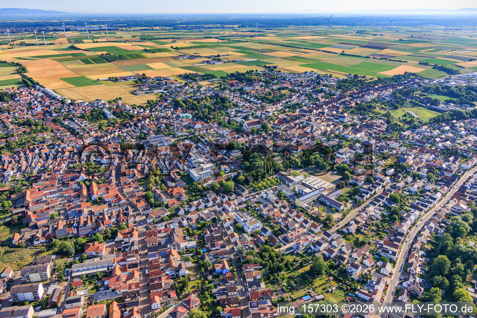 City overview from the southwest in Herxheim bei Landau in the state Rhineland-Palatinate, Germany