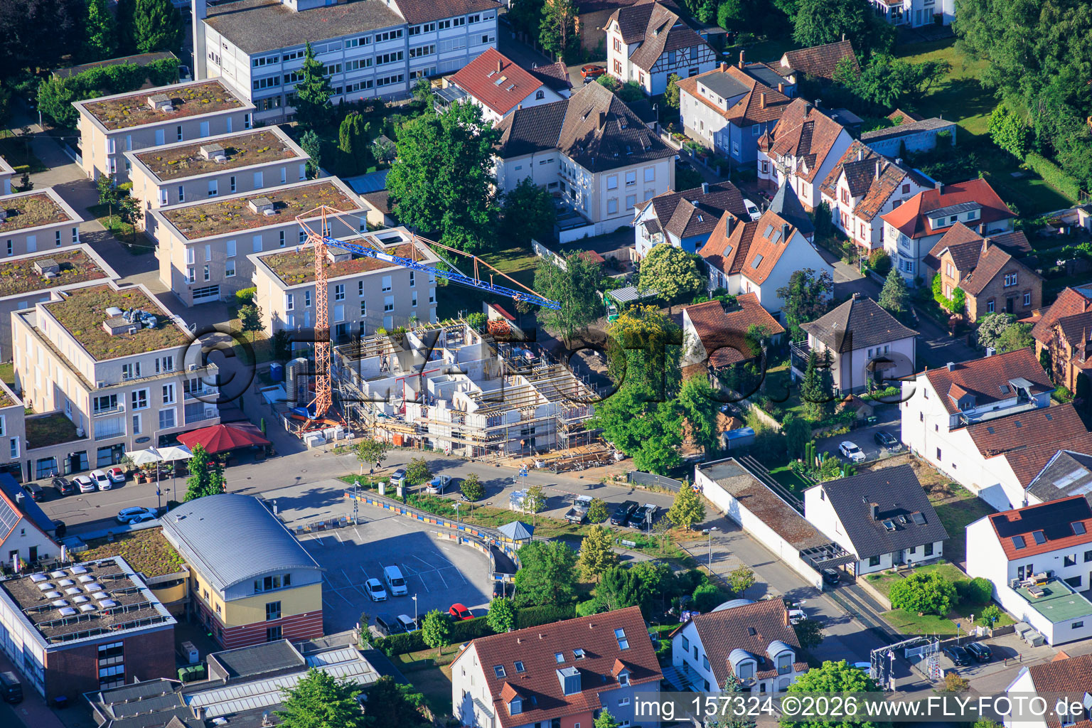 New construction site for 18 condominiums in the city center by Grathwohl Erdbau und Abbruch GmbH and AK.Bau GmbH in Kandel in the state Rhineland-Palatinate, Germany