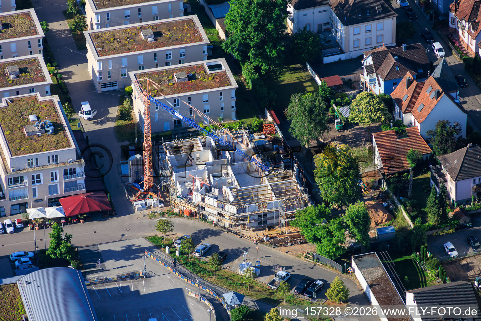 New construction site for 18 condominiums in the city center by Grathwohl Erdbau und Abbruch GmbH and AK.Bau GmbH in Kandel in the state Rhineland-Palatinate, Germany