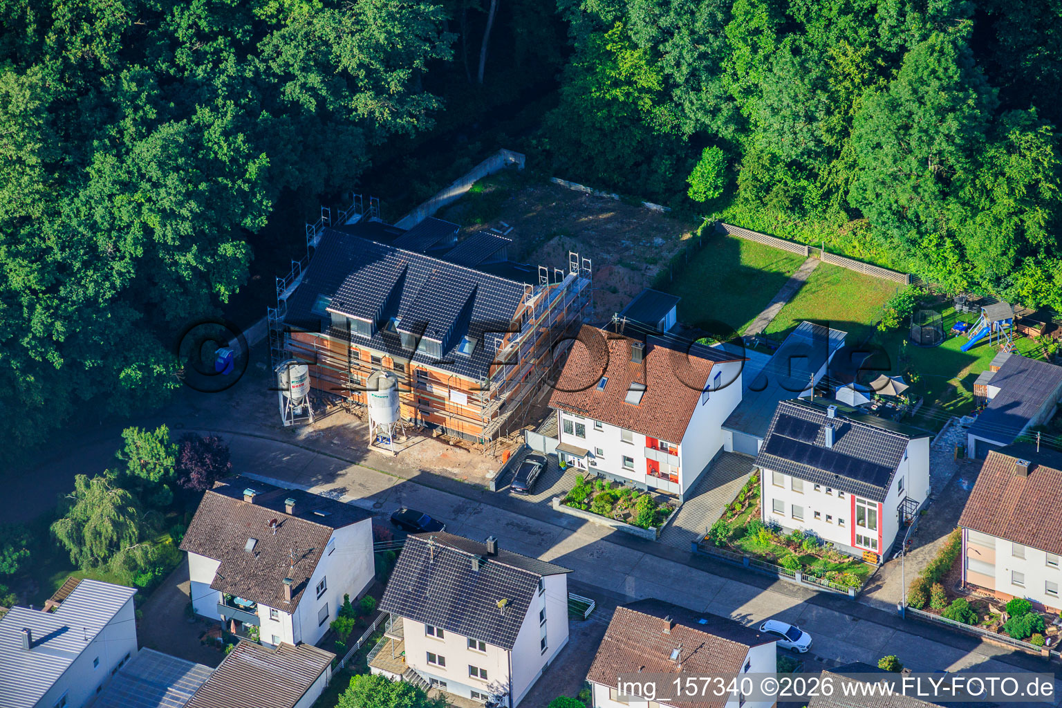 Construction site for a new six-family house on Elsässer Straße in Kandel in the state Rhineland-Palatinate, Germany