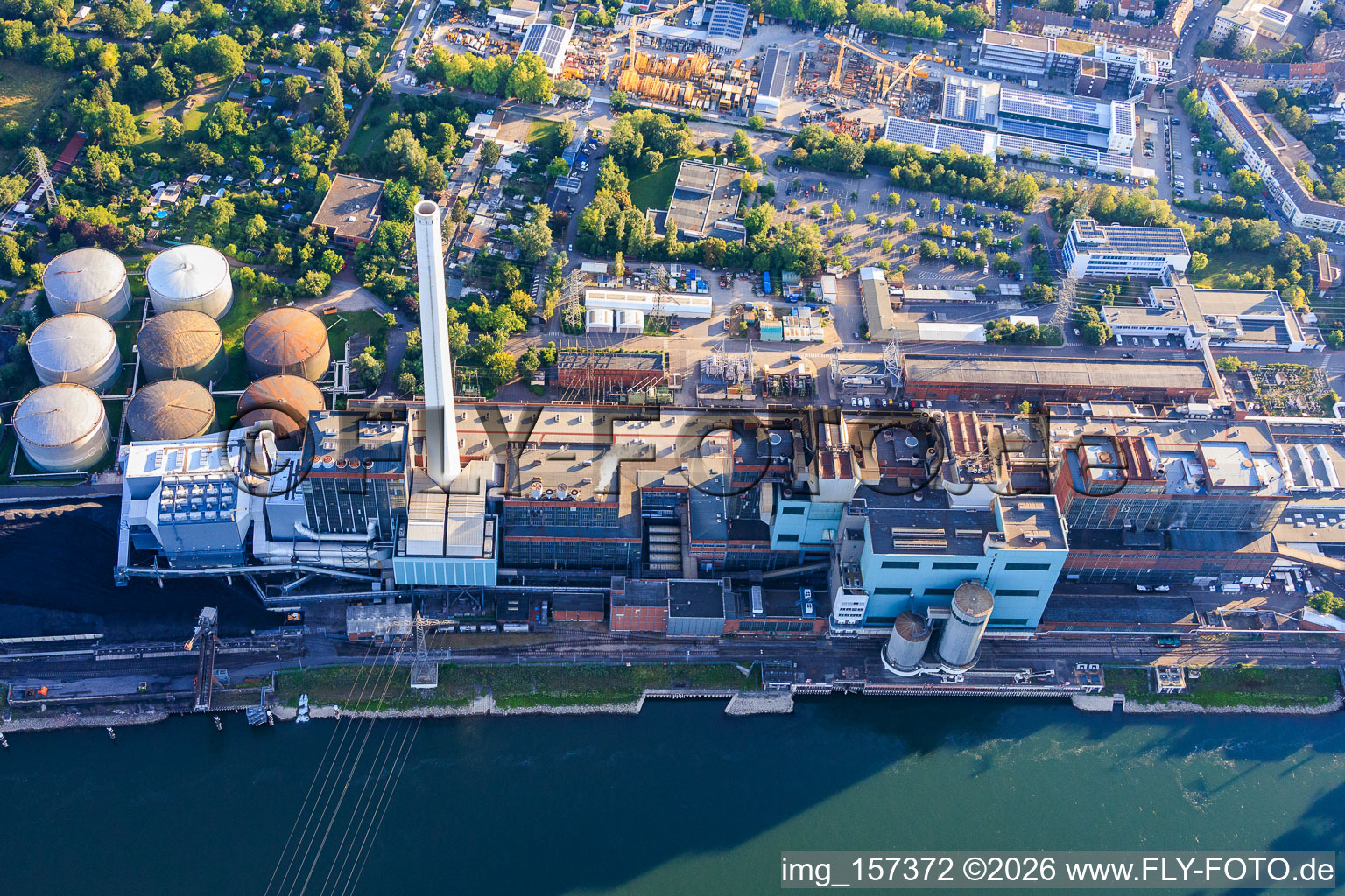 Large power plant Mannheim on the banks of the Rhine in the district Neckarau in Mannheim in the state Baden-Wuerttemberg, Germany