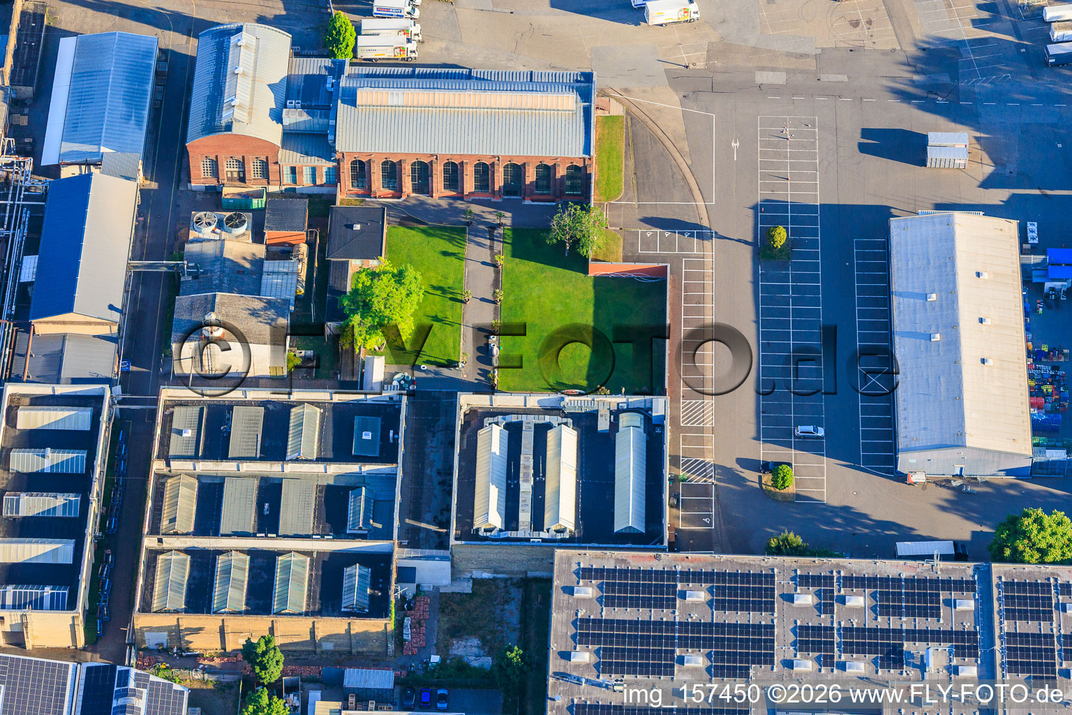 Old turtle factory from the southeast in the district Neckarau in Mannheim in the state Baden-Wuerttemberg, Germany