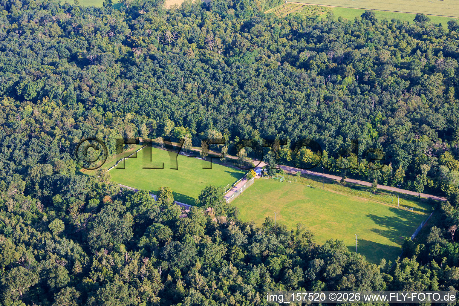 Football pitch of VfB 1921 Hochstadt eV in the forest in the district Niederhochstadt in Hochstadt in the state Rhineland-Palatinate, Germany