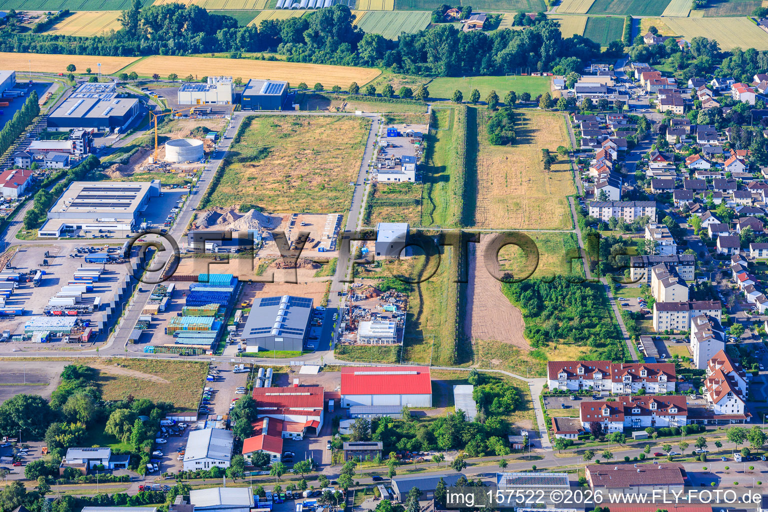 Industrial park Im Niedersand from the north in Offenbach an der Queich in the state Rhineland-Palatinate, Germany
