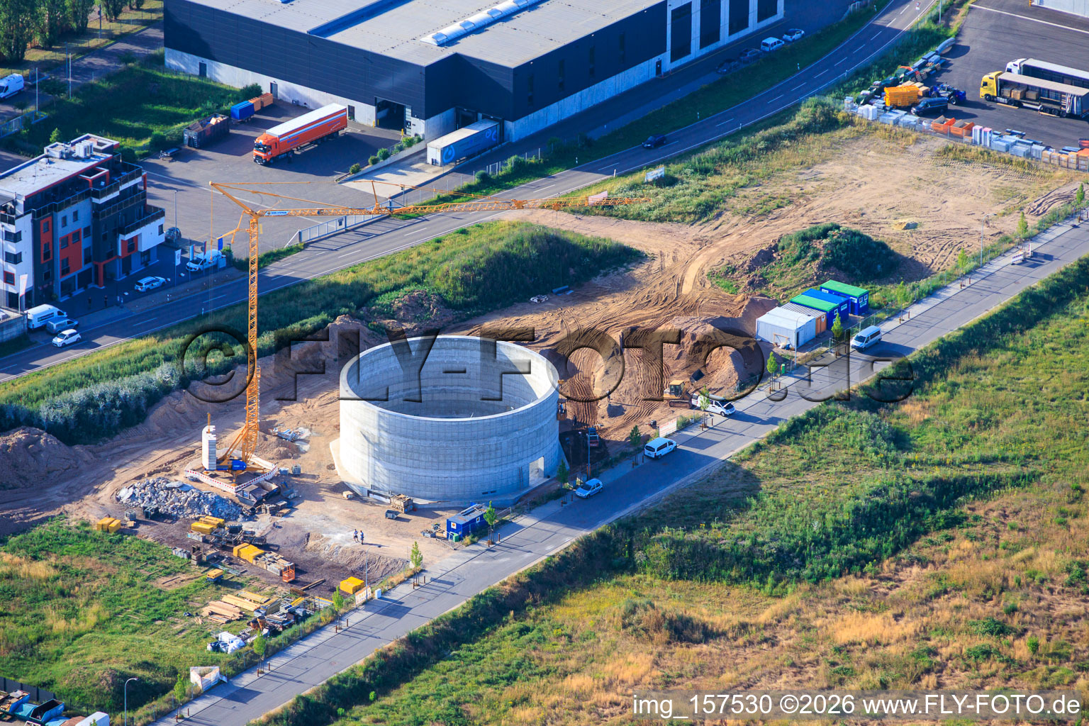 Construction site for the foundation of a grain silo for Cornexo GmbH Offenbach in Offenbach an der Queich in the state Rhineland-Palatinate, Germany