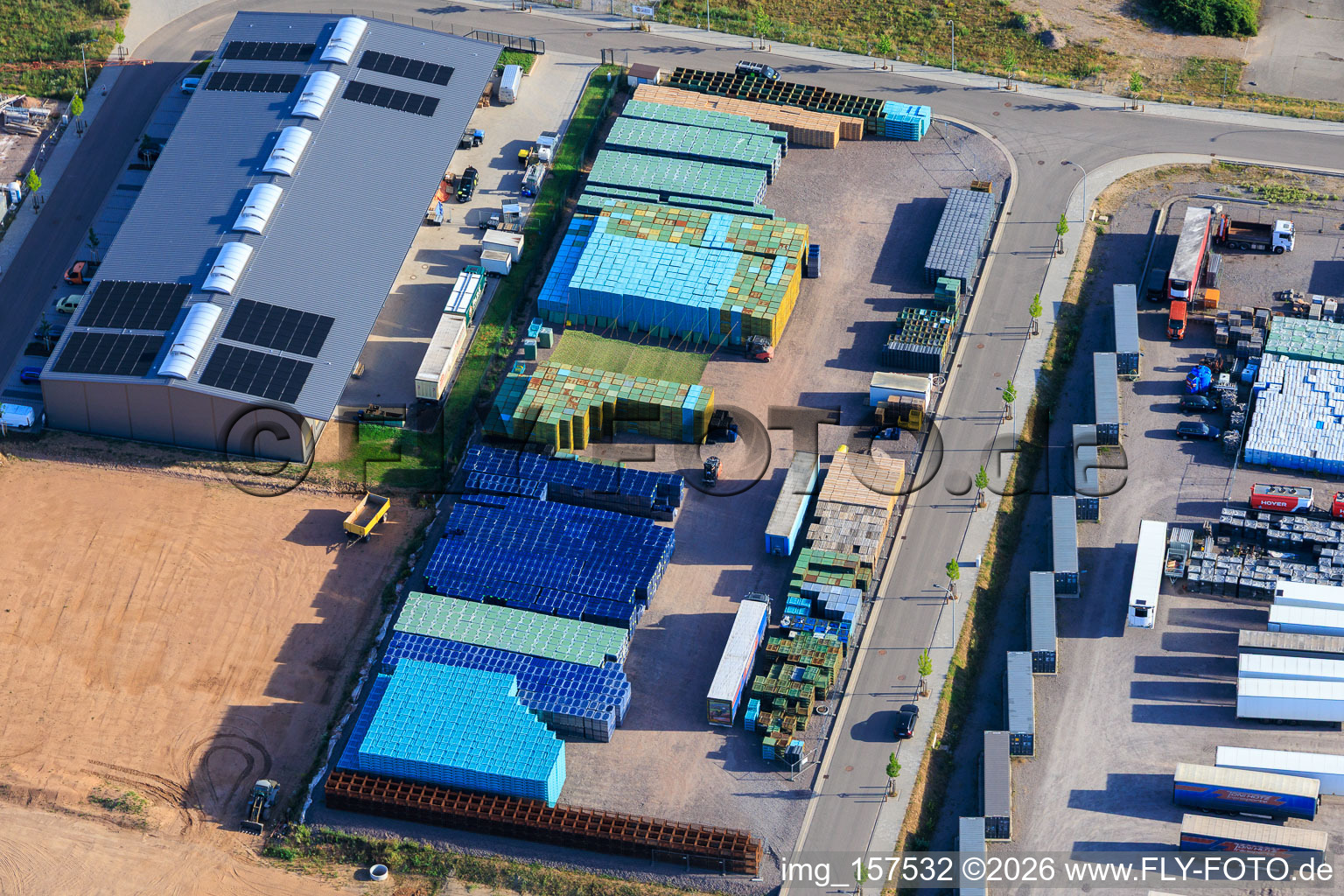 Industrial park Im Niedersand from the southeast in Offenbach an der Queich in the state Rhineland-Palatinate, Germany