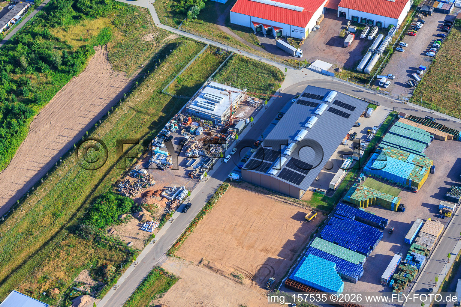 Industrial park Im Niedersand from the southeast in Offenbach an der Queich in the state Rhineland-Palatinate, Germany