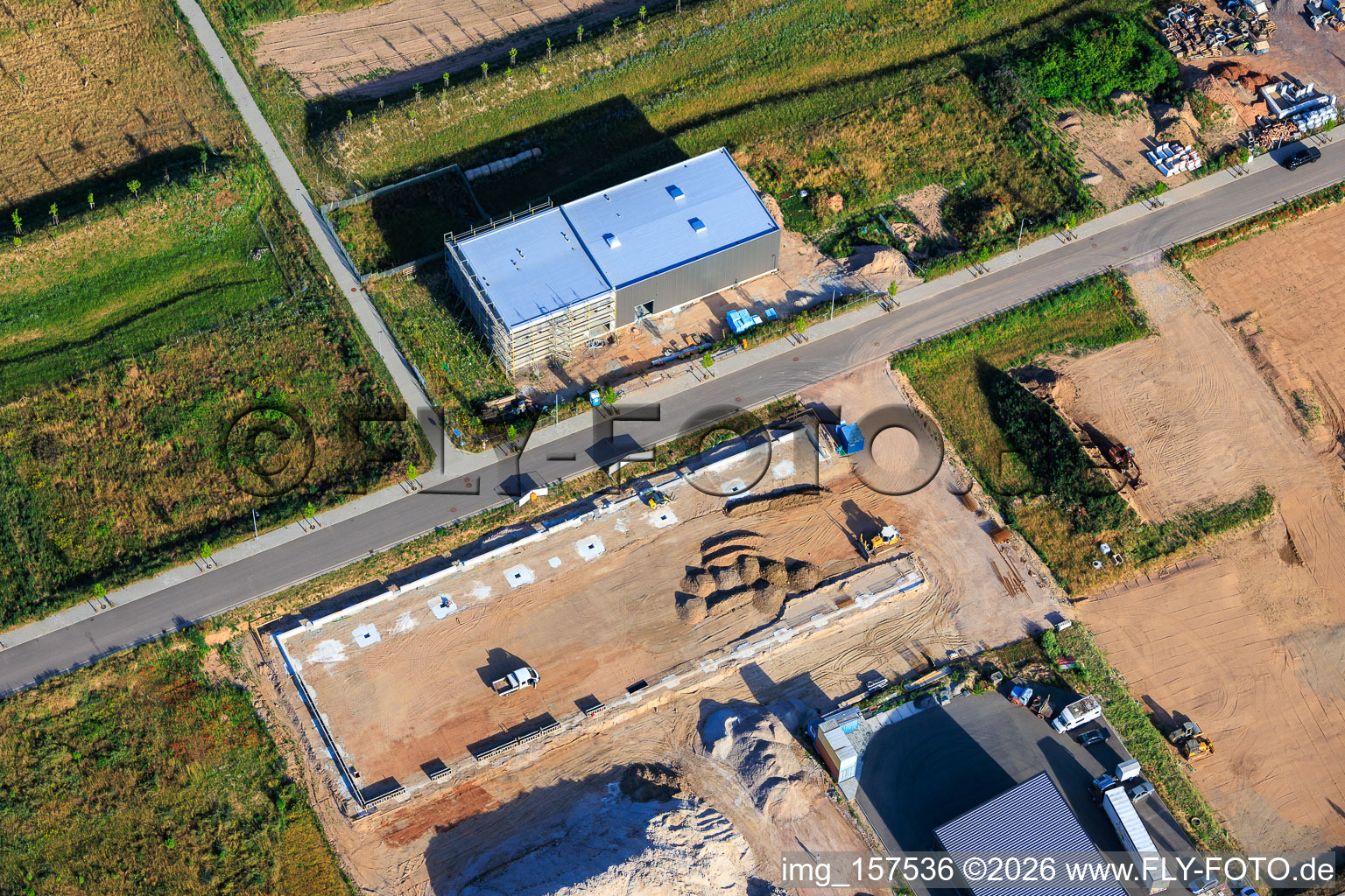 Industrial area Im Niedersand from the east in Offenbach an der Queich in the state Rhineland-Palatinate, Germany