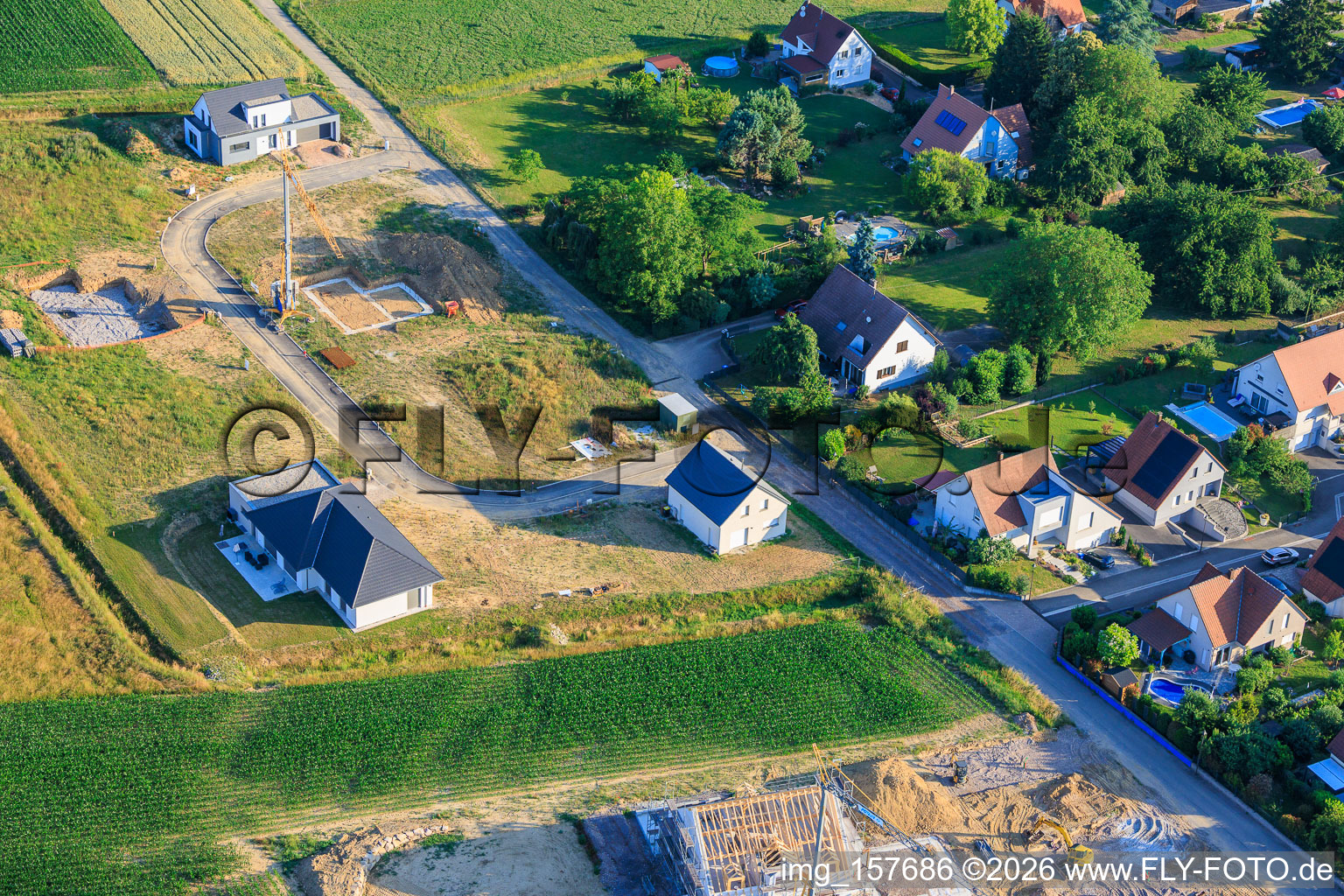 Construction site at the new development area Rue des Hirondelles in Steinseltz in the state Bas-Rhin, France
