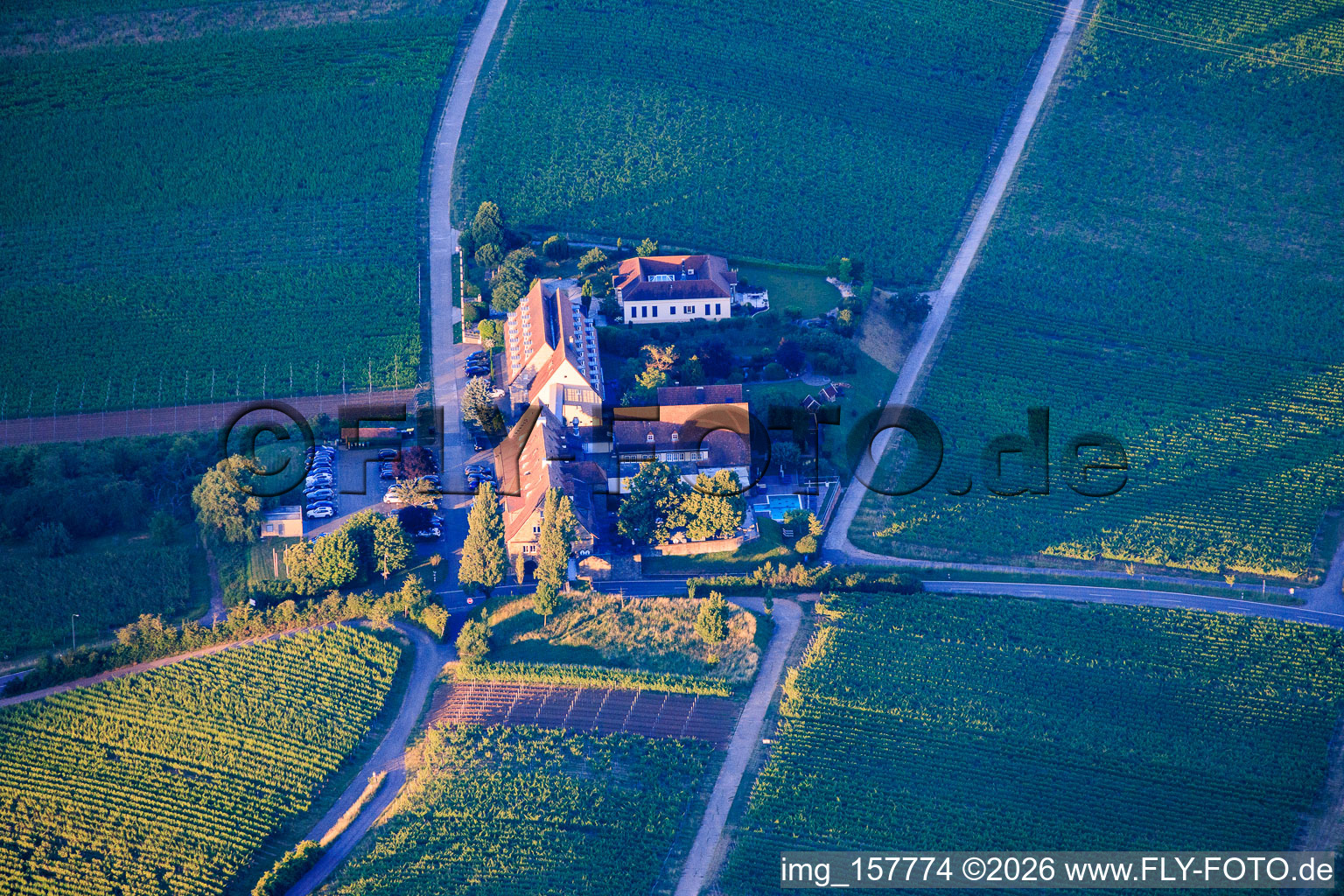 Last ray of sunshine on the Leinsweiler courtyard in Leinsweiler in the state Rhineland-Palatinate, Germany