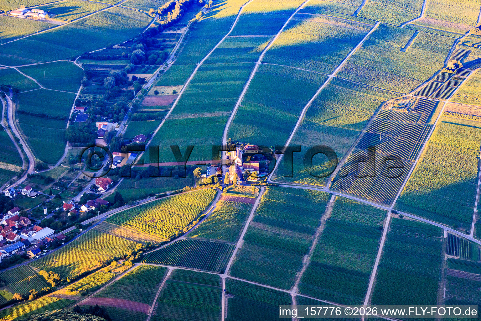 Last ray of sunshine on the Leinsweiler courtyard in Leinsweiler in the state Rhineland-Palatinate, Germany
