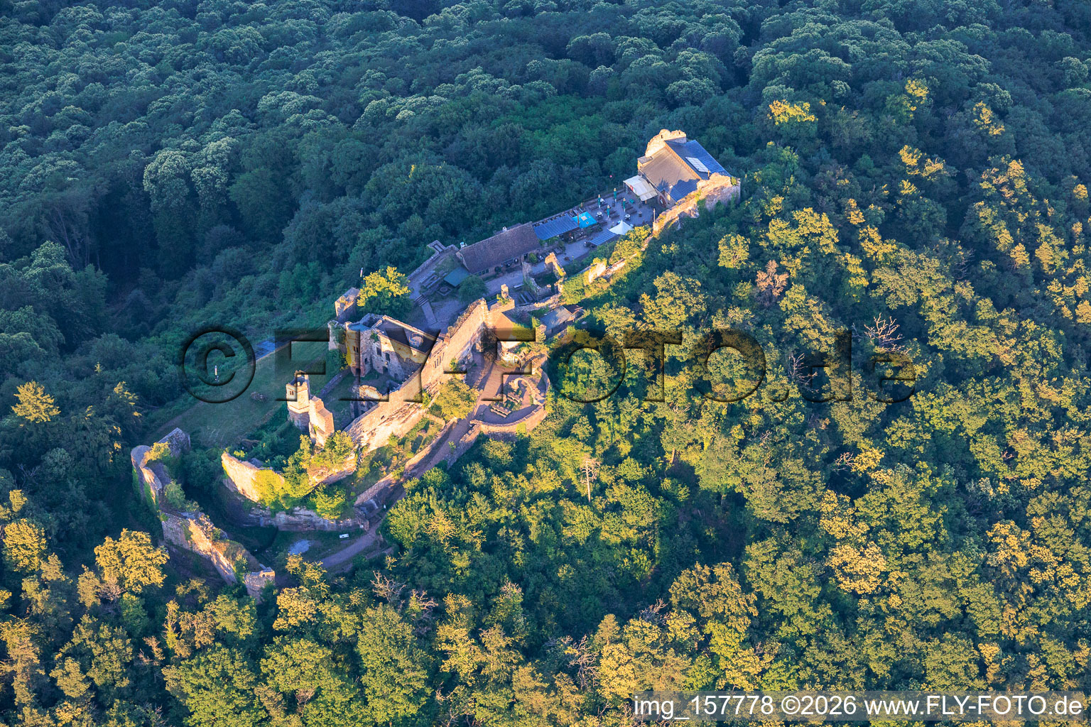 Madenburg castle ruins from the west in Eschbach in the state Rhineland-Palatinate, Germany