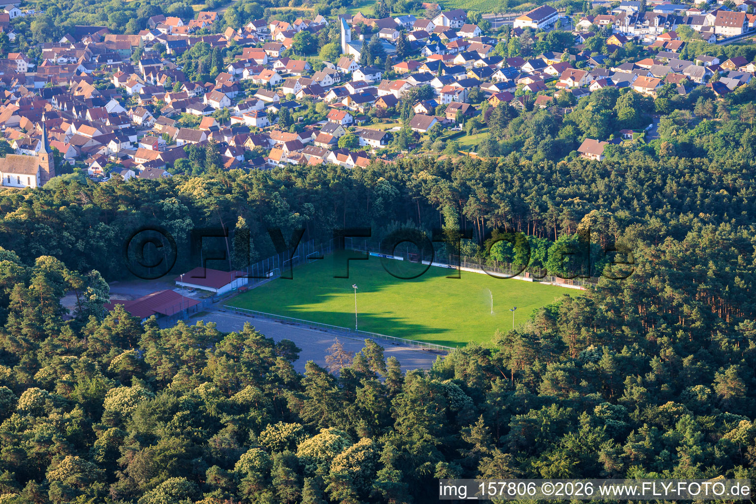 Sports grounds of SV Schweigen-Rechtenbach 1929 eV in the forest in the district Rechtenbach in Schweigen-Rechtenbach in the state Rhineland-Palatinate, Germany