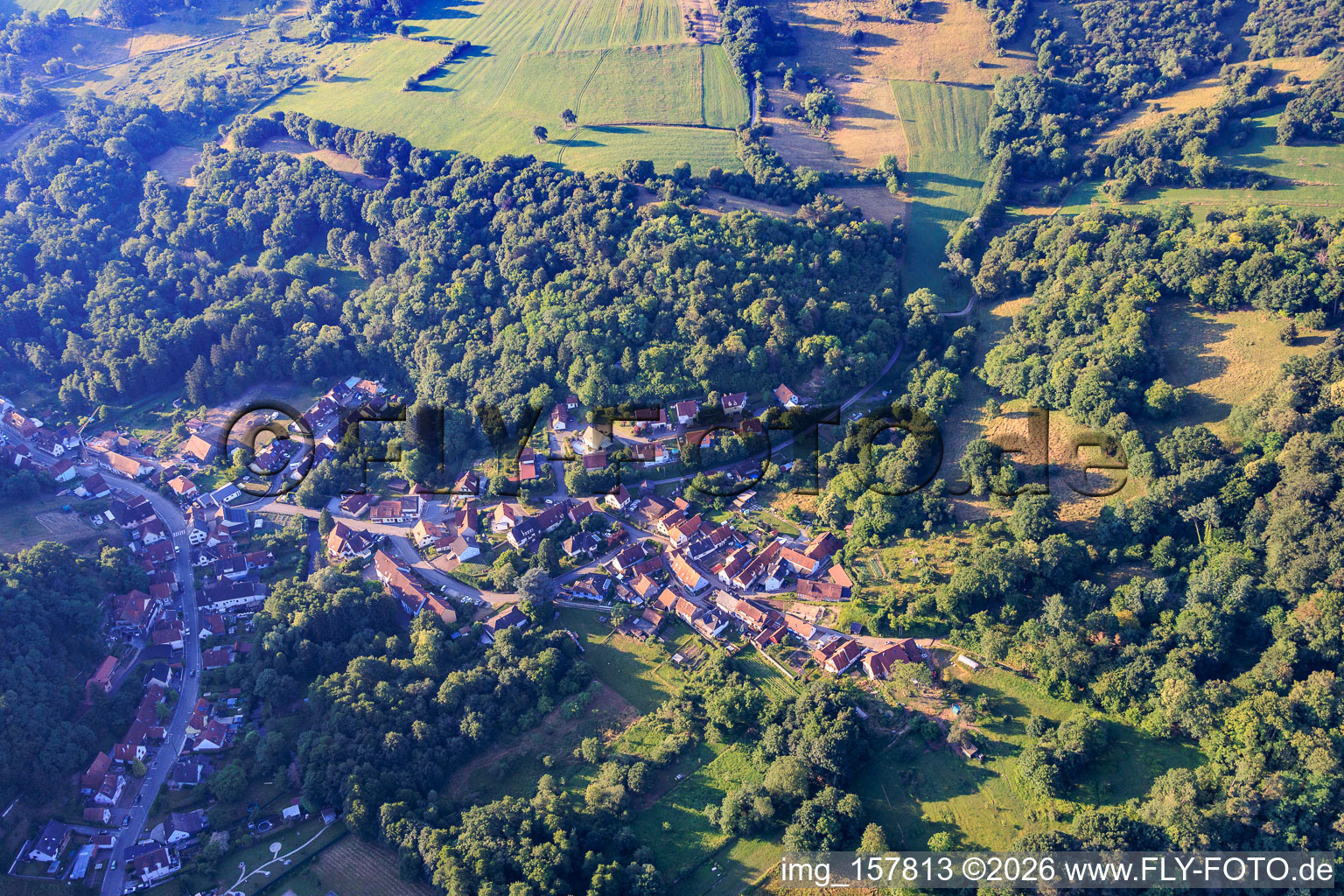 Village view in the Lauter valley from the northwest in the district Weiler in Wissembourg in the state Bas-Rhin, France