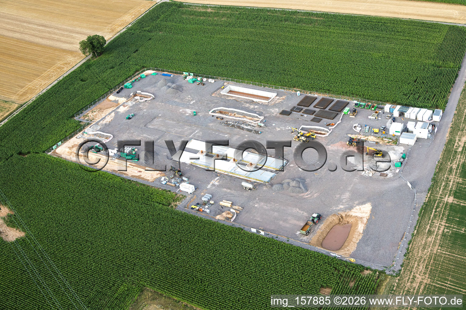 Construction site of the second drilling site on the Trappelberg of the Lionheart project by Vulcan Energy for the future climate-neutral heat supply of the city of Landau as well as lithium extraction and electricity production through ORC plant in Rohrbach in the state Rhineland-Palatinate, Germany