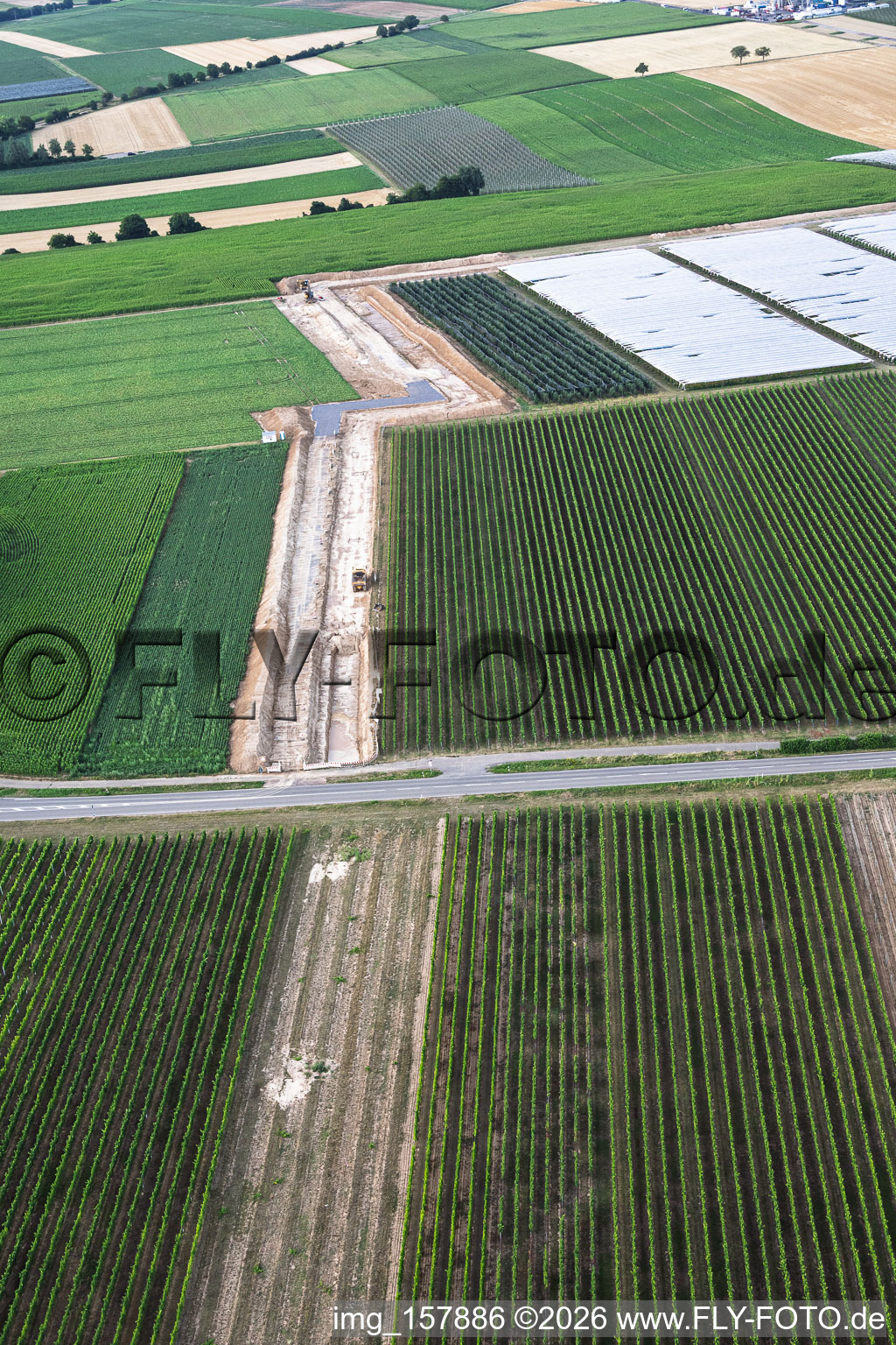 Earthworks for the route between the first drilling site on the Schleidberg and the second drilling site on the Trappelberg of Vulcan Energy's Lionheart project for the future climate-neutral heat supply of the city of Landau, as well as lithium extraction and electricity production through an ORC plant in Insheim in the state Rhineland-Palatinate, Germany