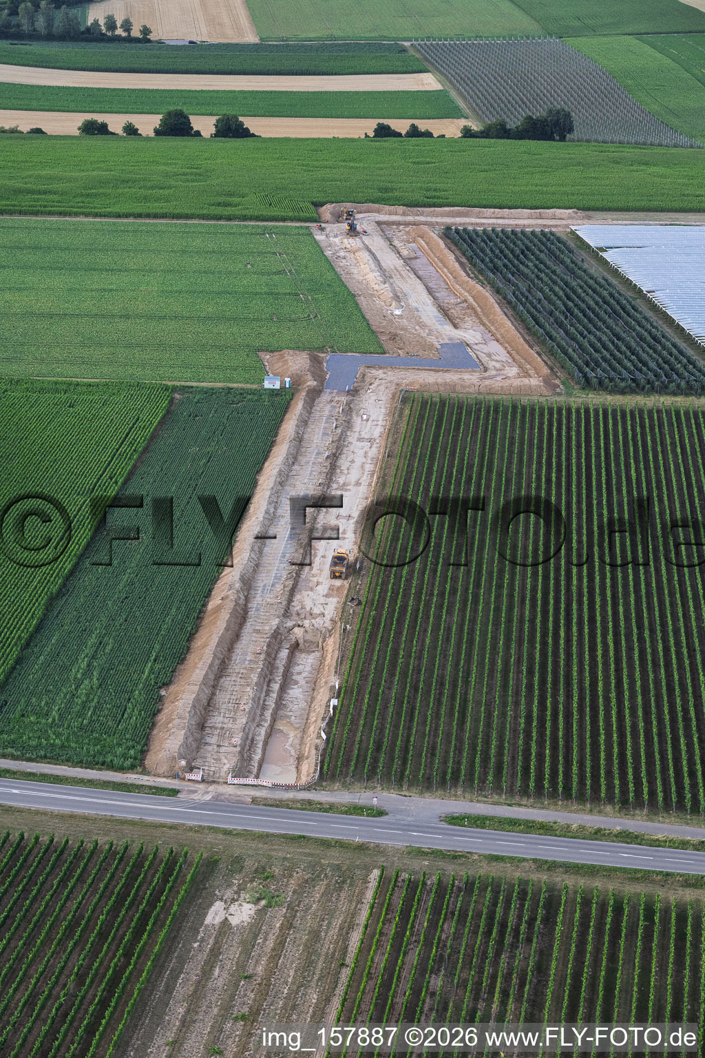 Earthworks for the route between the first drilling site on the Schleidberg and the second drilling site on the Trappelberg of Vulcan Energy's Lionheart project for the future climate-neutral heat supply of the city of Landau, as well as lithium extraction and electricity production through an ORC plant in Insheim in the state Rhineland-Palatinate, Germany