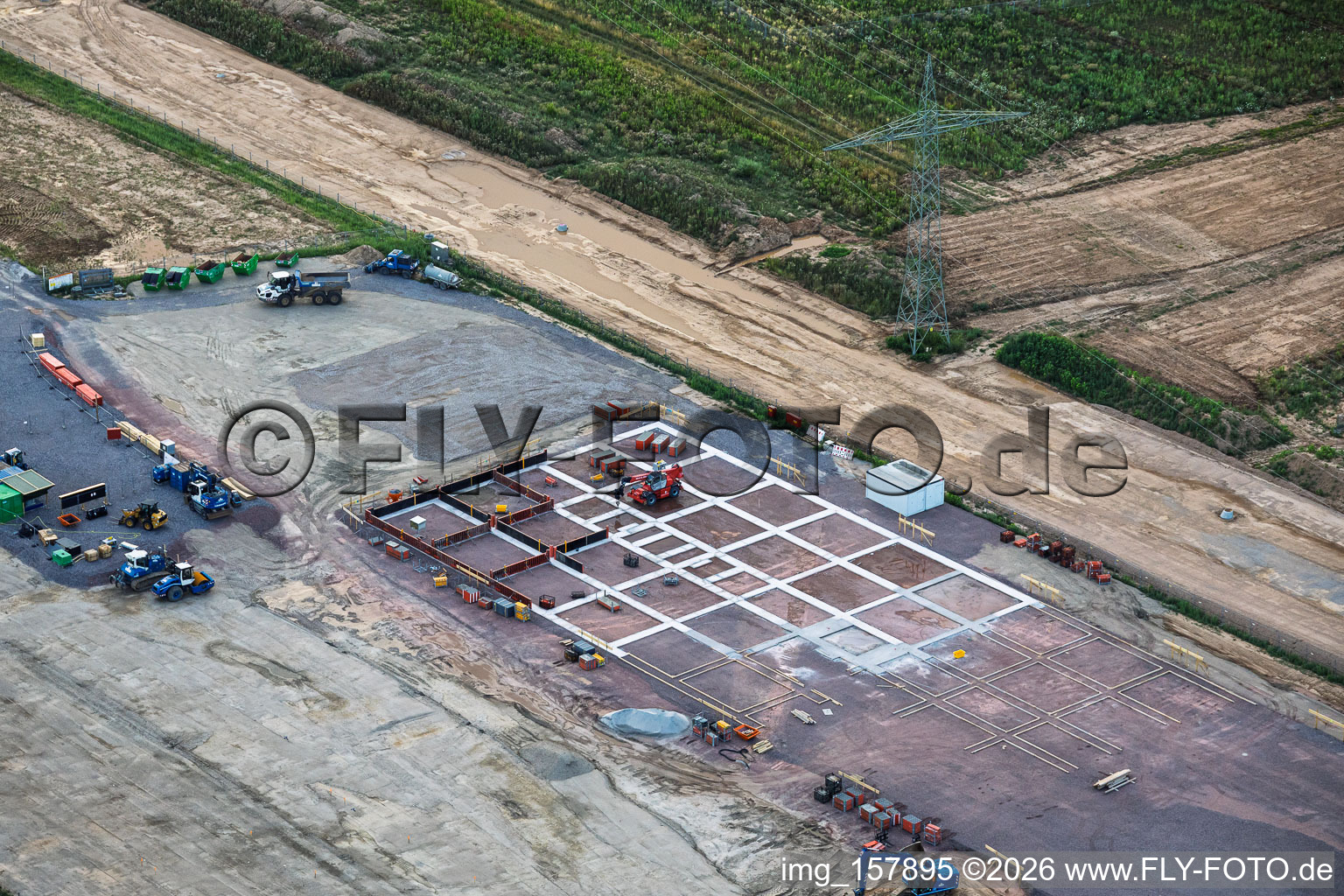 Industrial park D12 with construction site for geothermal power plant and substation from Vulcan, located to the southeast. in Landau in der Pfalz in the state Rhineland-Palatinate, Germany