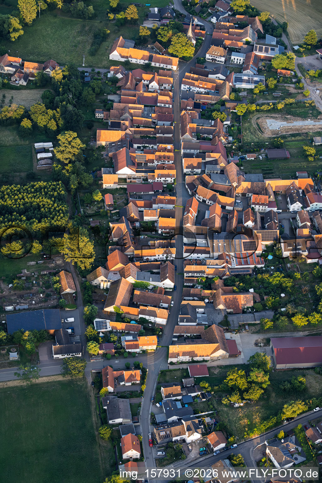 Klingbachstraße from the west in the district Klingen in Heuchelheim-Klingen in the state Rhineland-Palatinate, Germany