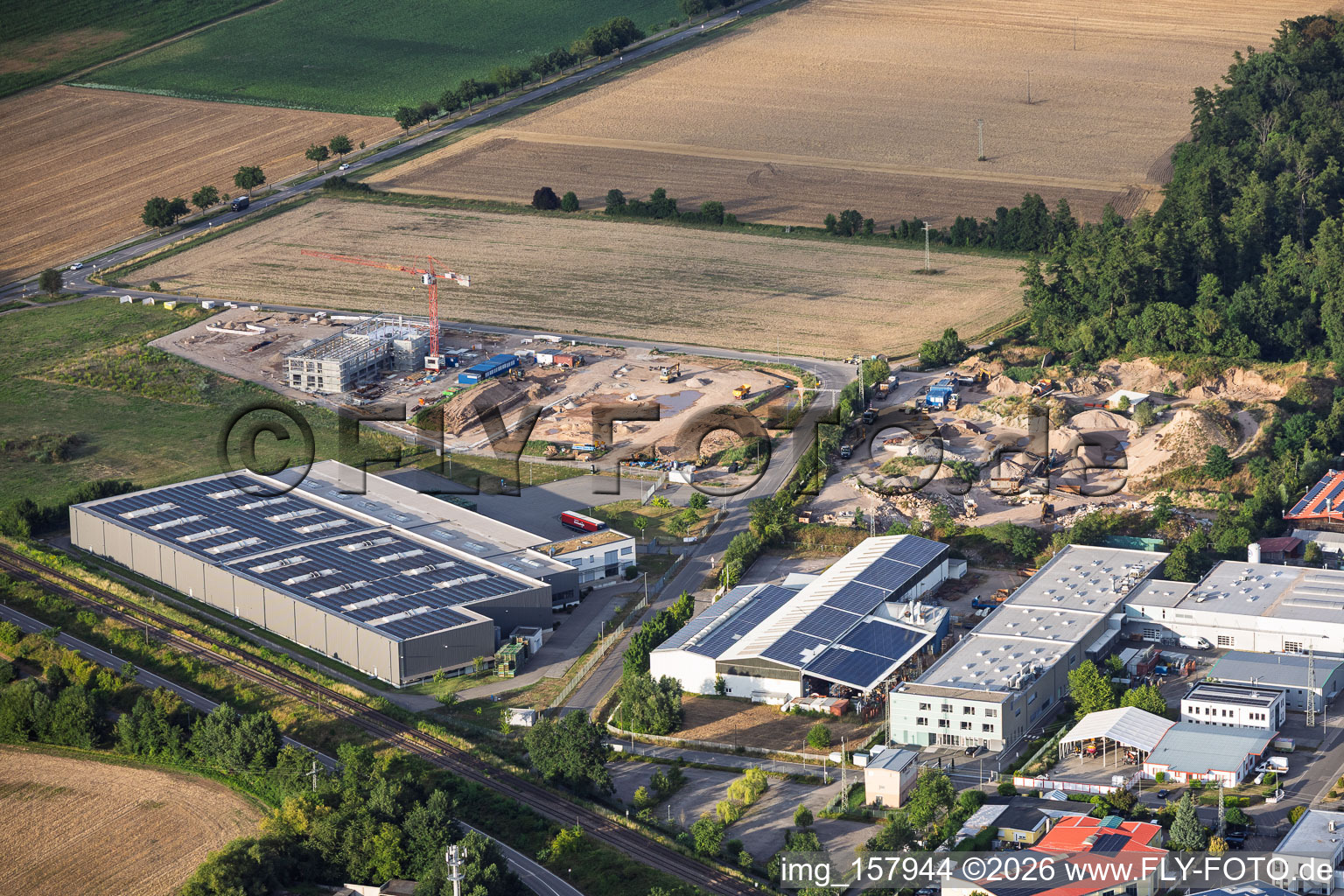 Industrial park Große Ahlmühle with construction site of the new X2E campus for administration and production buildings in Rohrbach in the state Rhineland-Palatinate, Germany