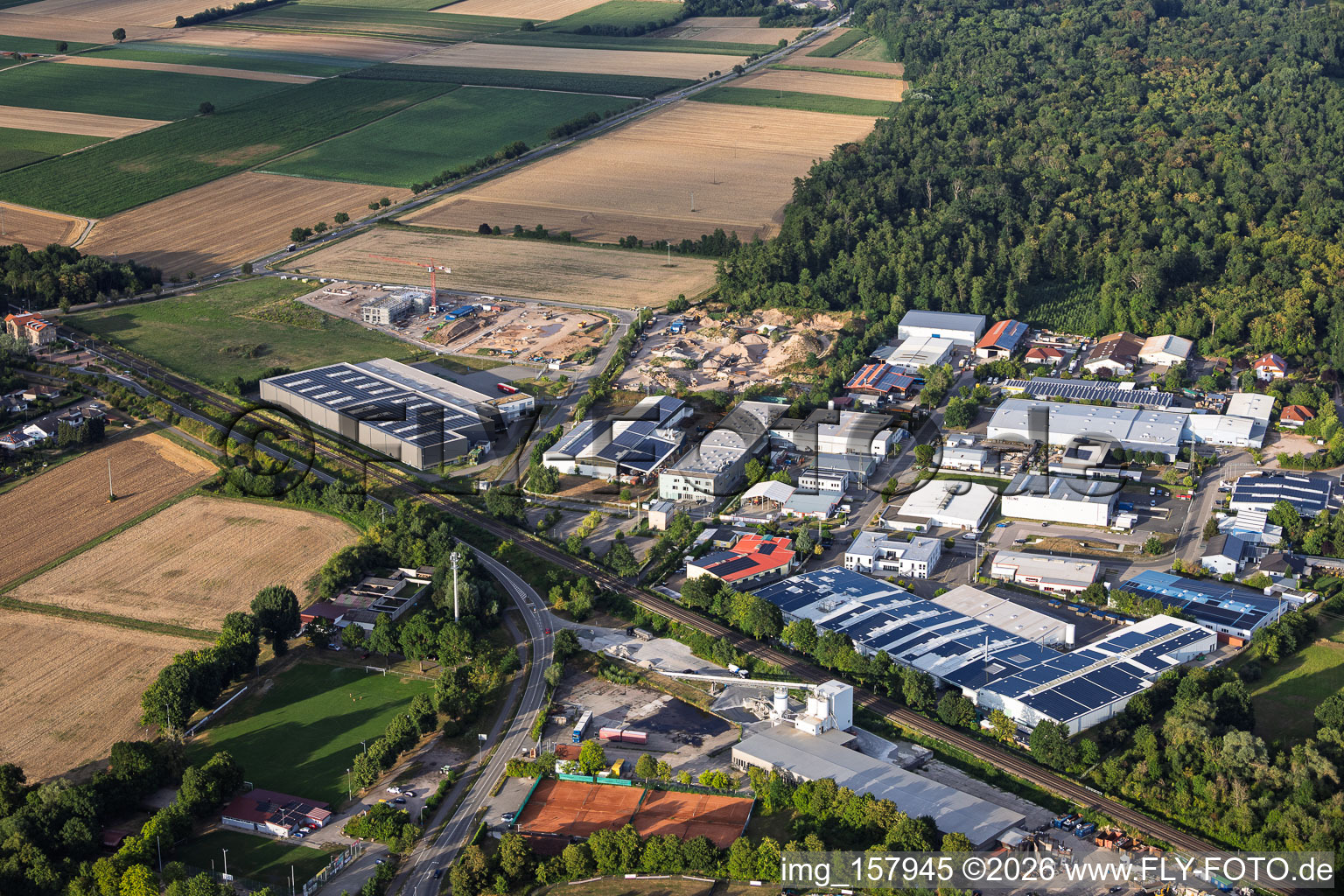 Industrial park Große Ahlmühle with construction site of the new X2E campus for administration and production buildings in Rohrbach in the state Rhineland-Palatinate, Germany