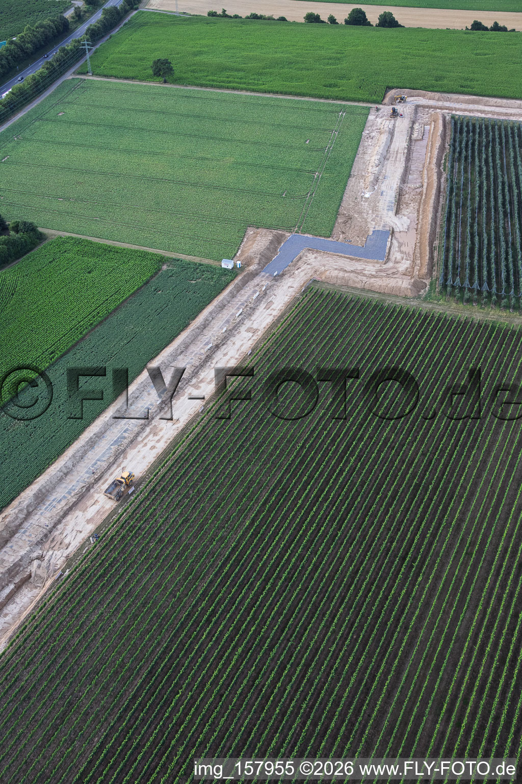 Earthworks for the route between the first drilling site on the Schleidberg and the second drilling site on the Trappelberg of Vulcan Energy's Lionheart project for the future climate-neutral heat supply of the city of Landau, as well as lithium extraction and electricity production through an ORC plant in Insheim in the state Rhineland-Palatinate, Germany