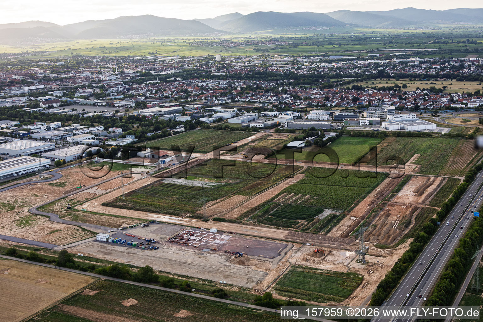 Industrial park D12 with construction site for geothermal power plant and substation from Vulcan, located to the southeast. in Landau in der Pfalz in the state Rhineland-Palatinate, Germany