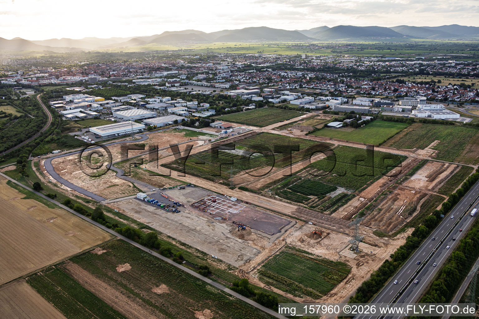 Industrial park D12 with construction site for geothermal power plant and substation from Vulcan, located to the southeast. in Landau in der Pfalz in the state Rhineland-Palatinate, Germany
