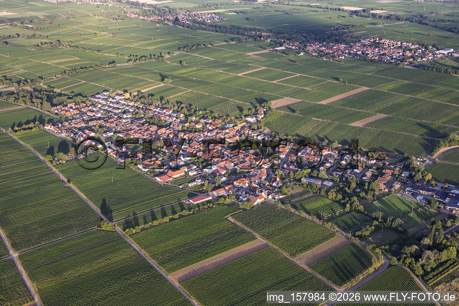 Winegrowing village from the northwest in Roschbach in the state Rhineland-Palatinate, Germany