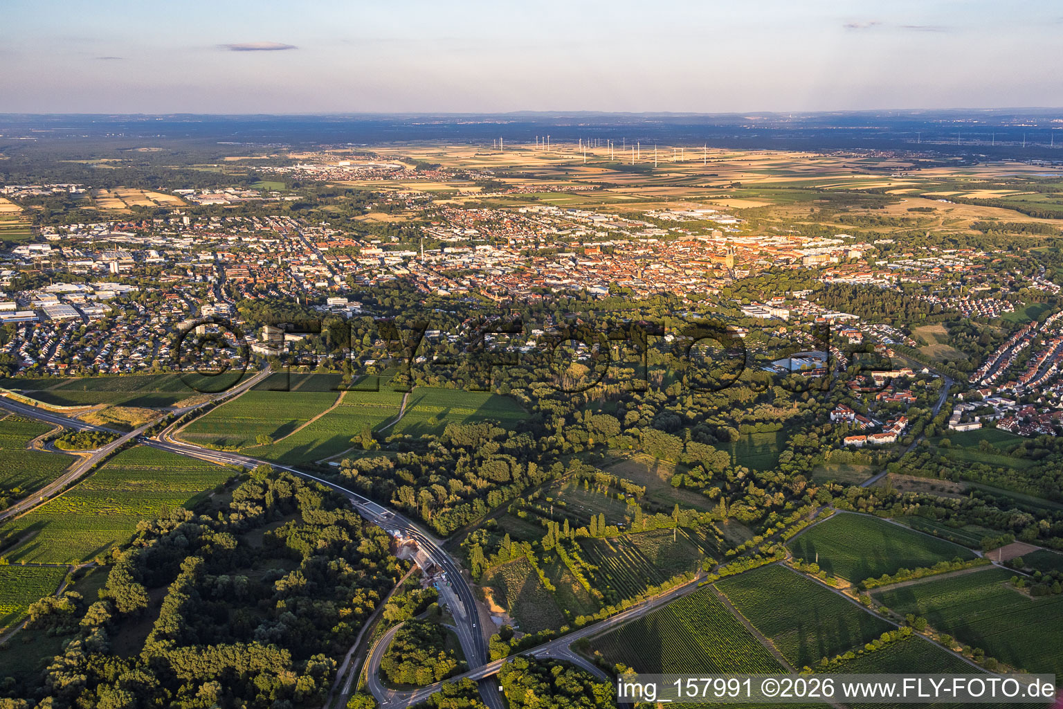 City view from the west in the evening in Landau in der Pfalz in the state Rhineland-Palatinate, Germany