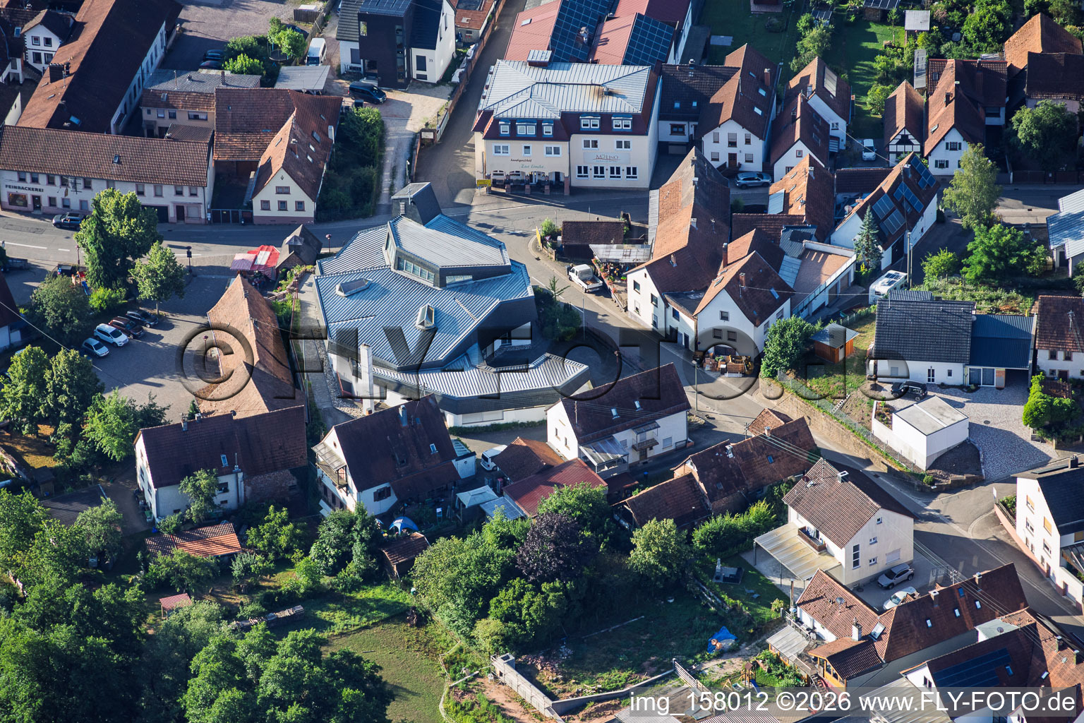 Modern church building of St. Sebastian in the village center in Silz in the state Rhineland-Palatinate, Germany
