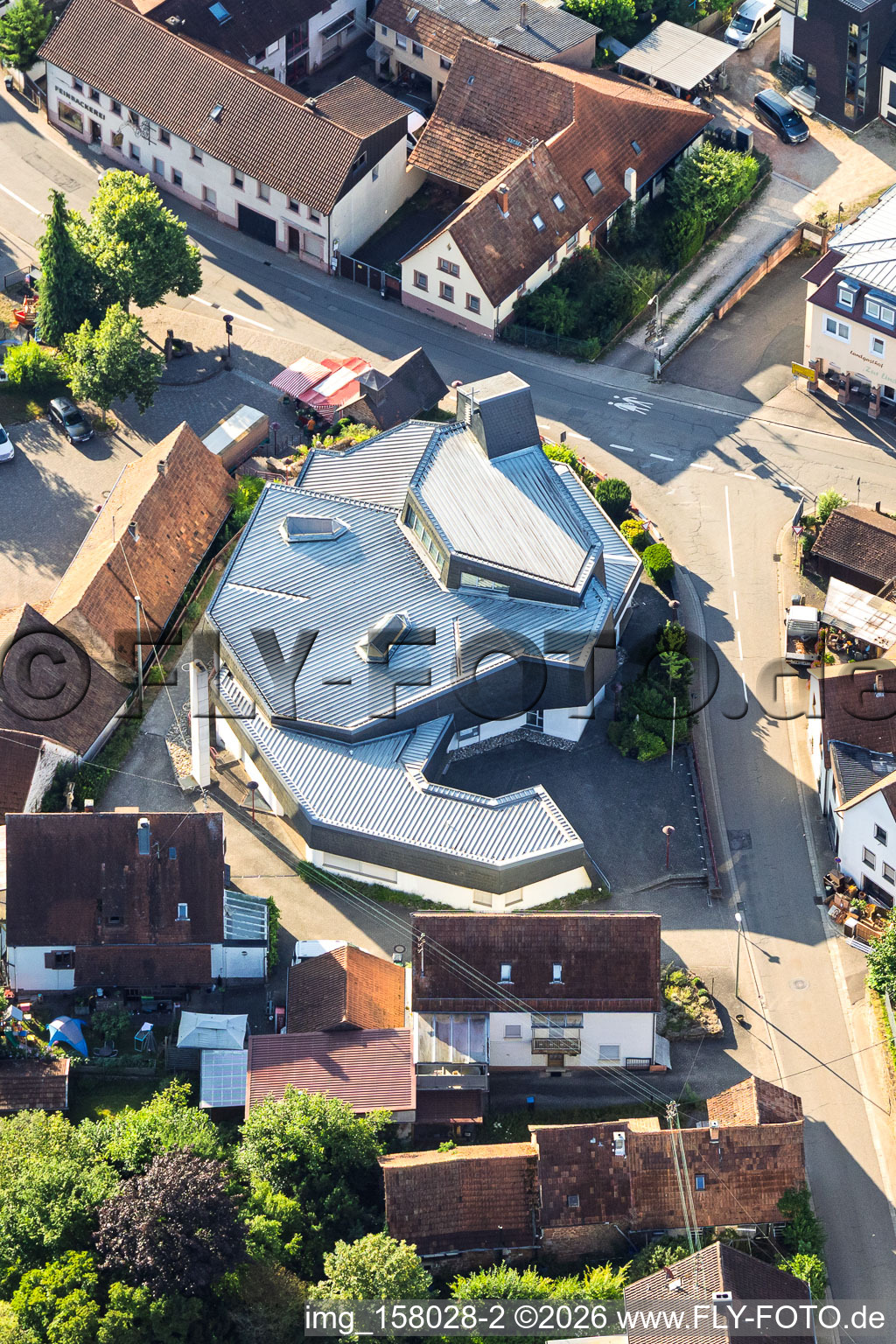 Modern church building of St. Sebastian in the village center in Silz in the state Rhineland-Palatinate, Germany