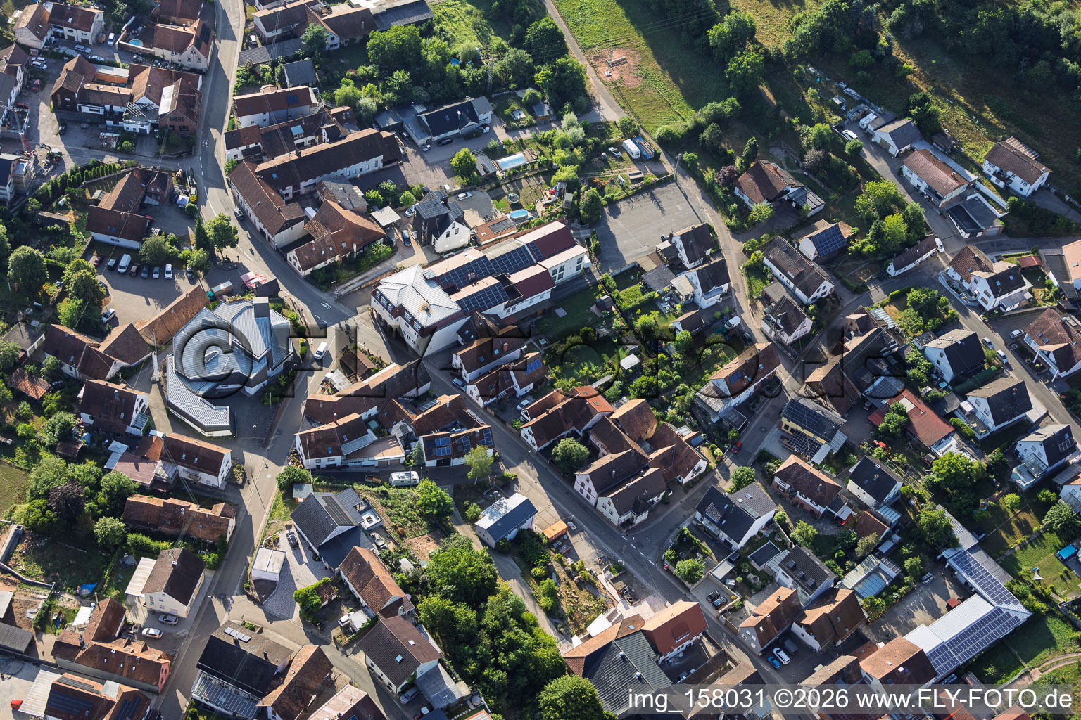 Modern church building of St. Sebastian in the village center in Silz in the state Rhineland-Palatinate, Germany